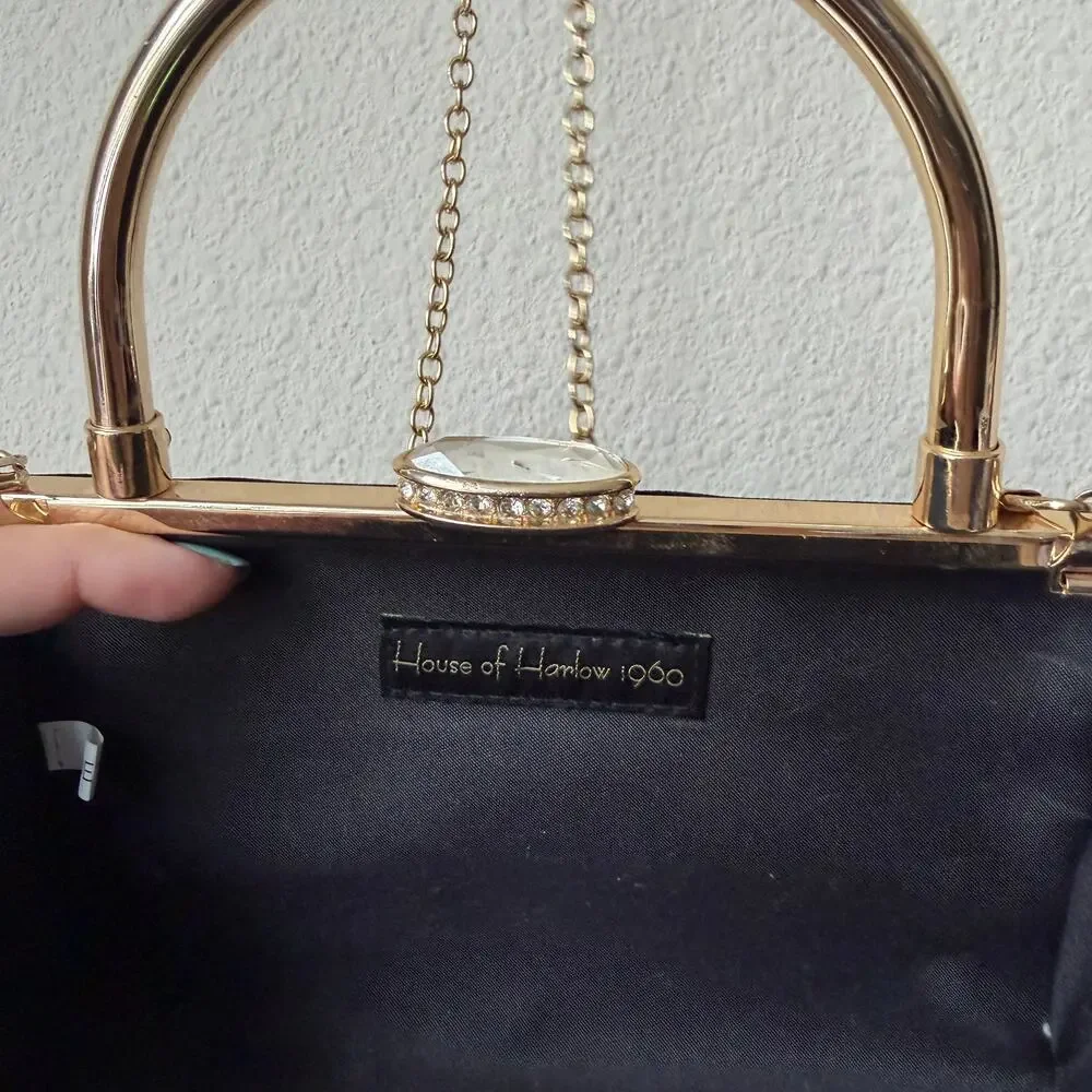 House of Harlow 1960 Black Velvet Gold Chain Box Clutch